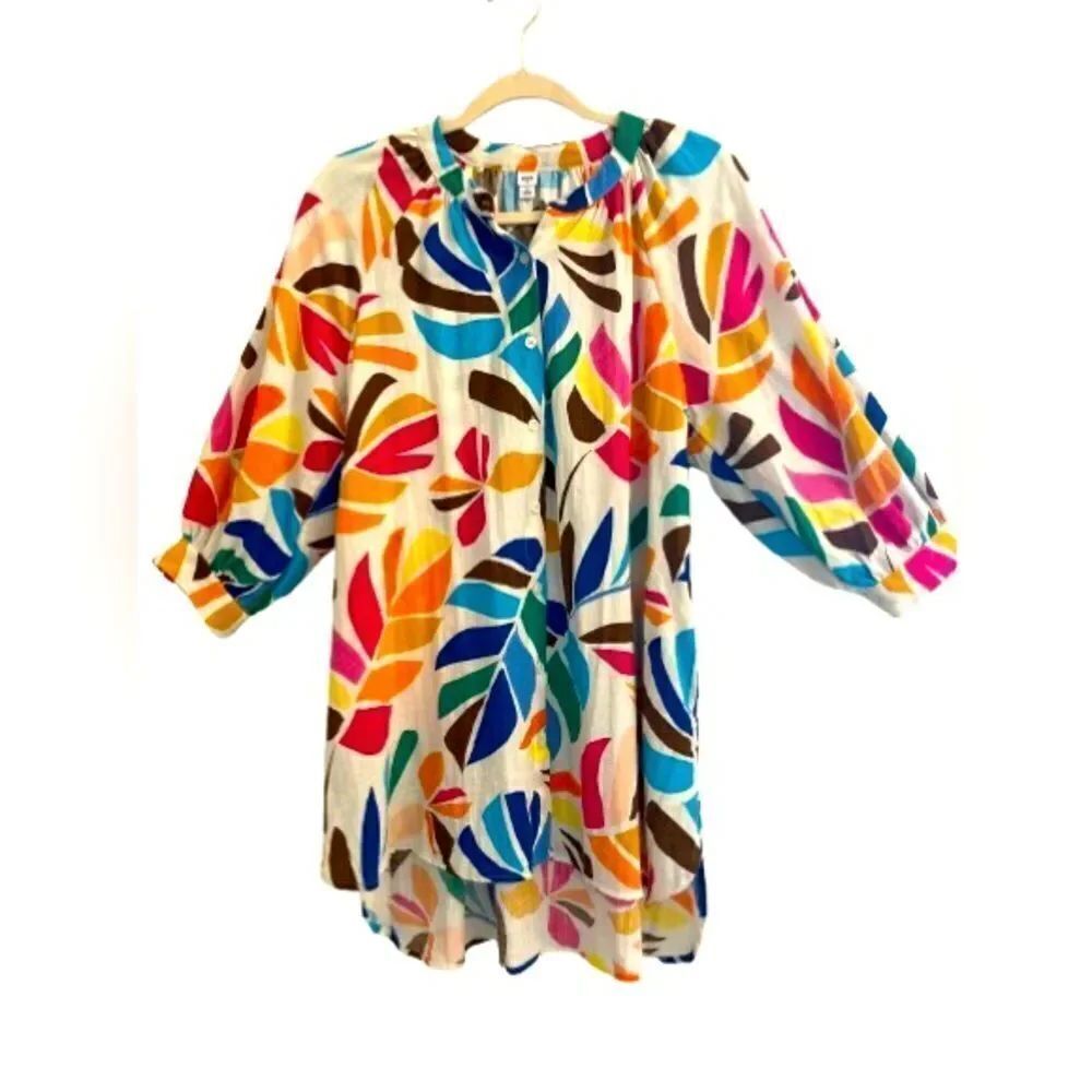 Tabitha Brown Colorful Leaf Print Dress/Cover up